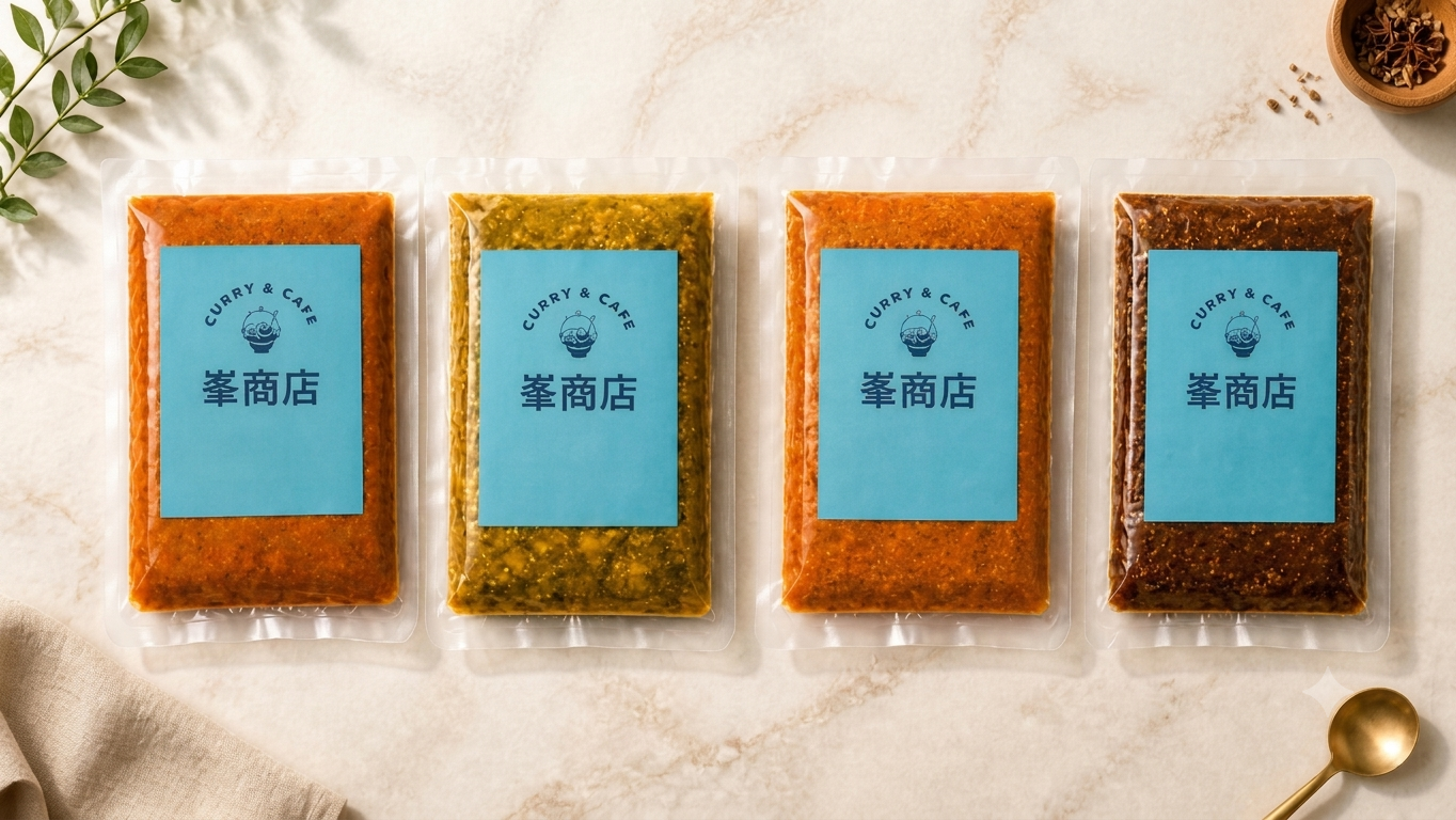 峯商店の冷凍スパイスカレー（季節のおまかせ3種・5種／辛味なしチキンカレー）